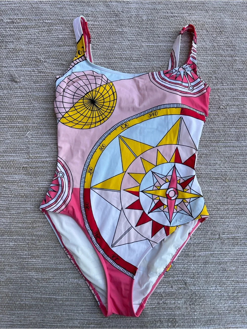 Tory Burch Constellation Compass  One Piece Swimsuit in Pink Yellow M